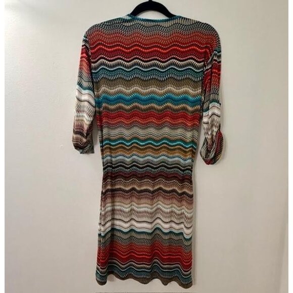 VeronicaM Retro Aztec Dress Sz S Drop Tie Waist Boho Comfort 3/4 Length Sleeve - Picture 7 of 9